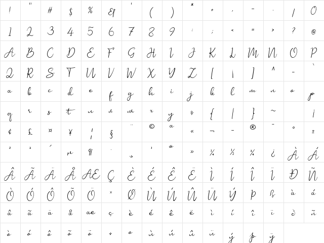 QueenofEternity Regular  glyph index