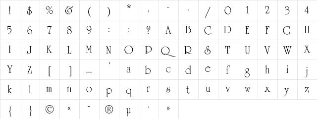 AGReverenceC Regular  glyph index