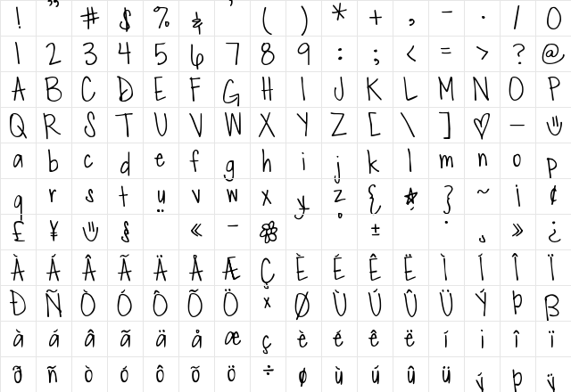 DJB Merry Regular  glyph index