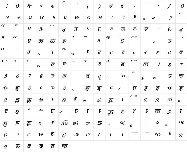 AkrutiDevArjun BoldItalic  glyph index