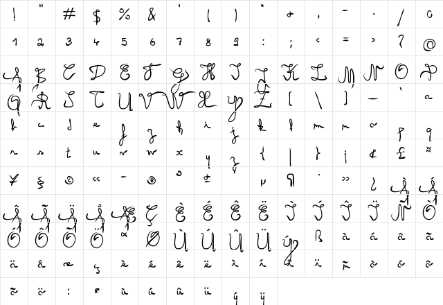 Angel Regular  glyph index