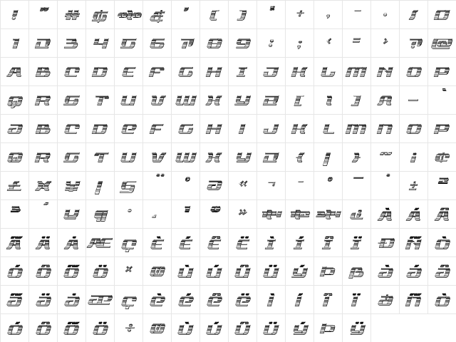 Range Paladin Chrome Italic Italic  glyph index