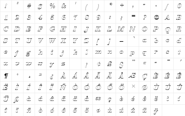 BauerBodDBolItaOu1 Regular  glyph index