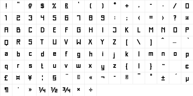 Just Square LT Std Cyrillic Demi  glyph index