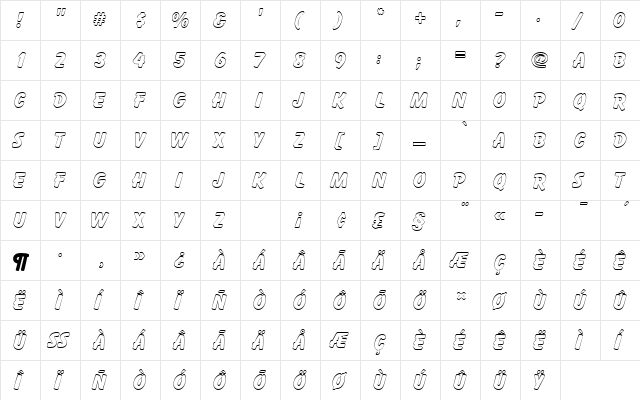 BalloonDExtBolOu1 Regular  glyph index