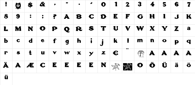BrokenLinoCut Regular  glyph index