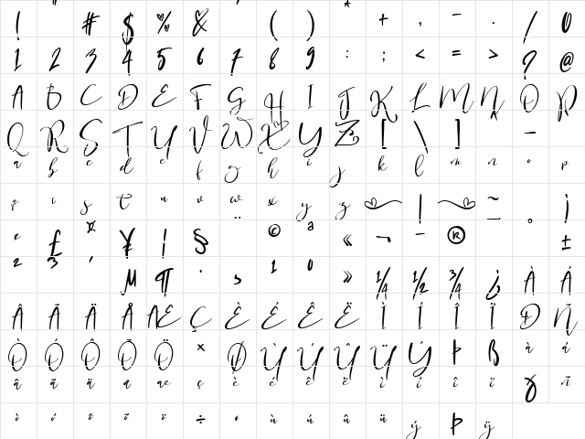 Romance Privilege Regular  glyph index