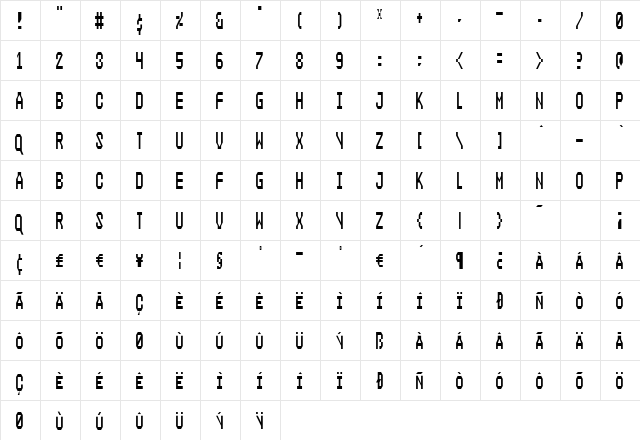 TerminusBlack Regular  glyph index