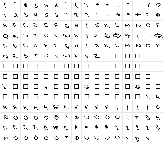 FZ JAZZY 29 LEFTY Bold  glyph index