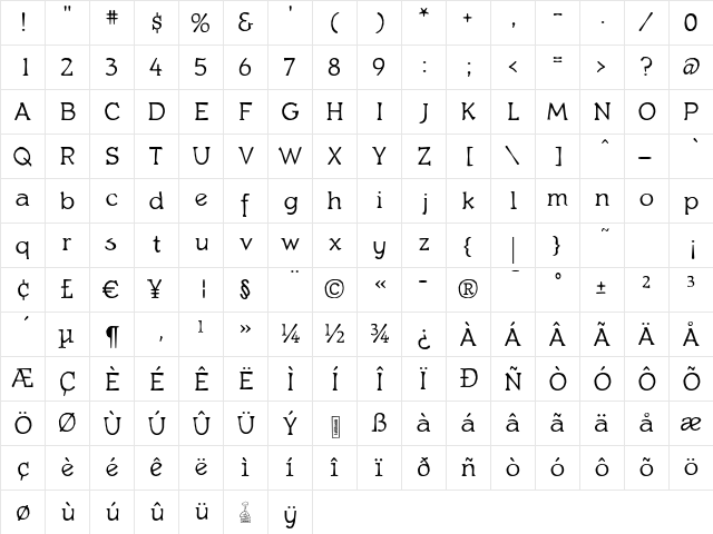 Quasymodo Regular  glyph index