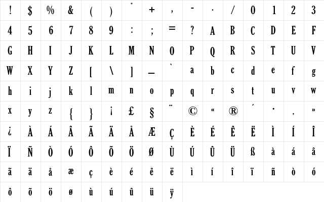 Cheltenham ATF BQ Regular  glyph index