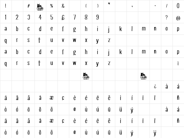 Caballito Regular  glyph index
