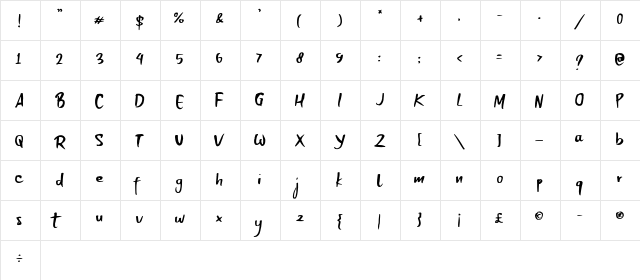Breakout Regular  glyph index