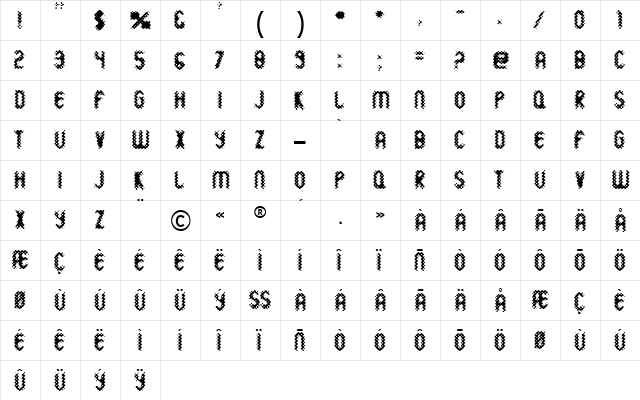 Wild Sewerage Regular  glyph index