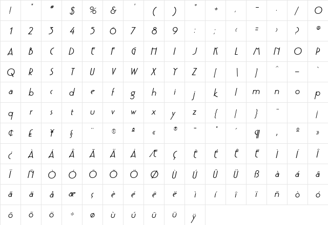 Pouf SSi Semi Bold Italic  glyph index
