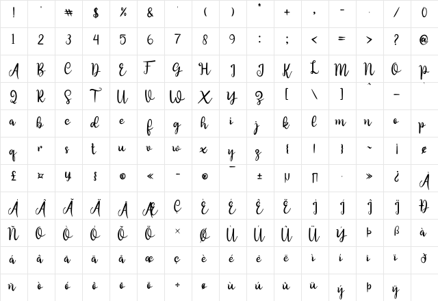 chassandra Regular  glyph index