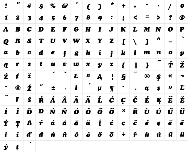 CooperBlaDEE Italic  glyph index