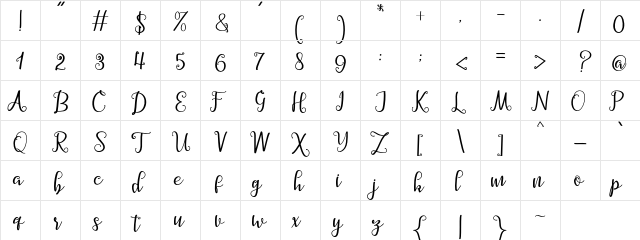 Barbara Script Regular  glyph index