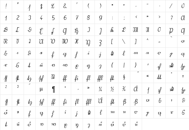 OldGerm Becker Normal  glyph index