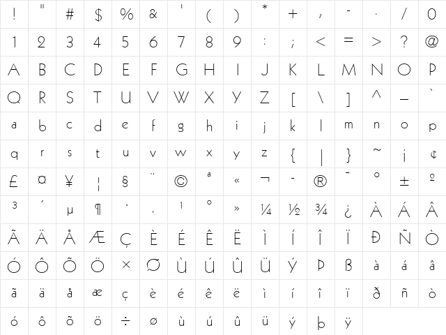 Kabel LT Light Regular  glyph index