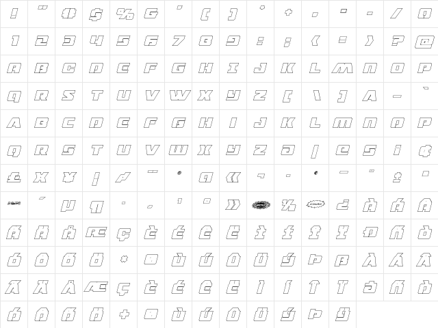 Drone Tracker Thin Outline Italic Outline Italic  glyph index