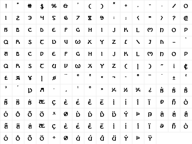 Brin Athyn Bold Bold  glyph index