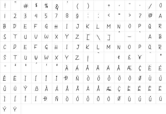 Mantune Regular  glyph index