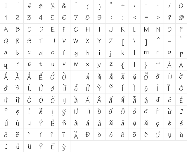 VPS Bien Hoa Regular  glyph index