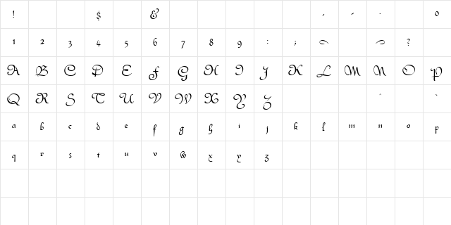 Enid Normal  glyph index