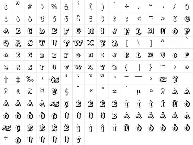 Balduin Regular  glyph index