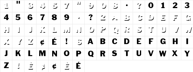 Down Town Auto Regular  glyph index