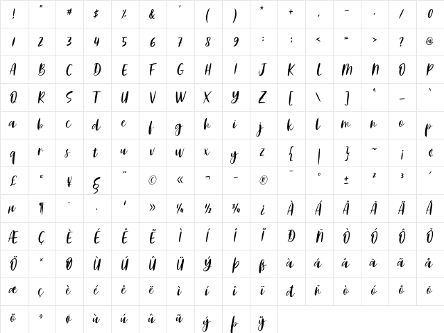 Adelio Darmanto Regular  glyph index