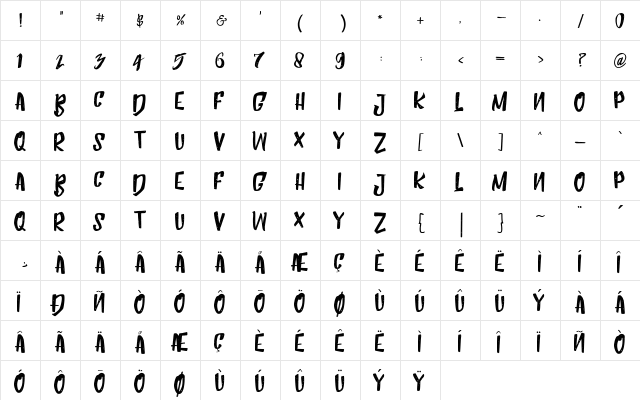 Humblle Rought All Caps Regular  glyph index