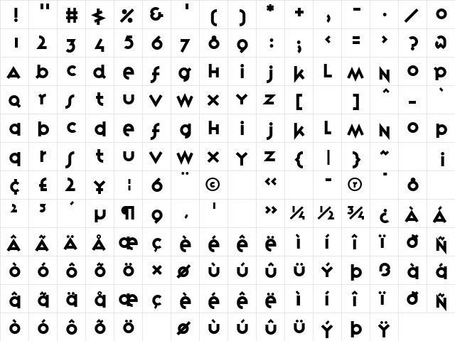 VariexRegular Regular  glyph index