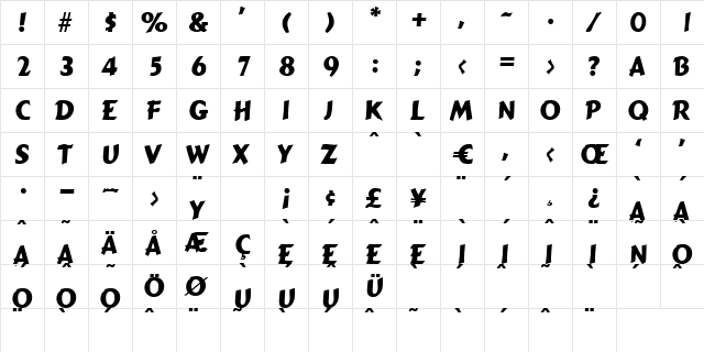 Firestone Regular  glyph index