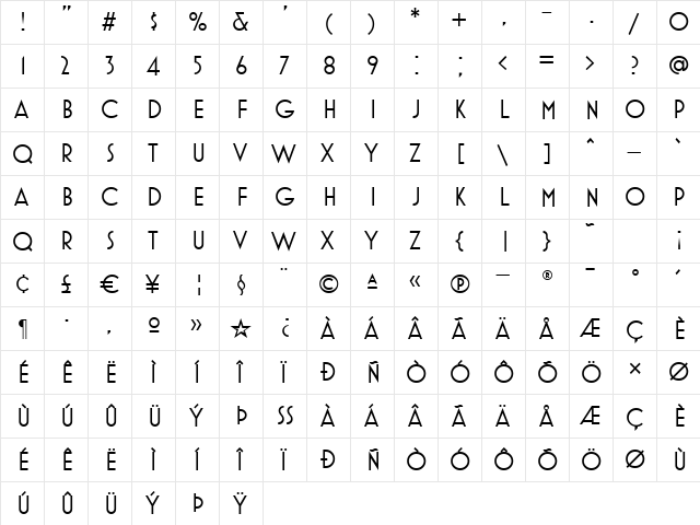 MostraOneRegular Regular  glyph index