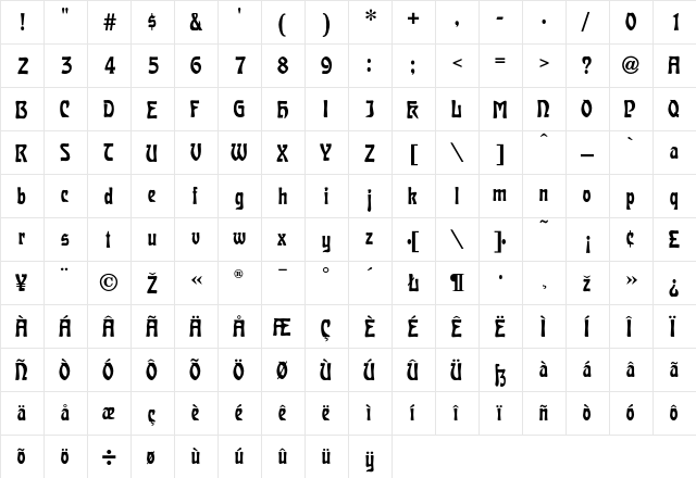 Carmen Regular  glyph index