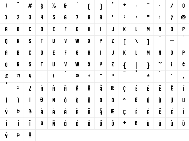DISPLAYED Regular  glyph index