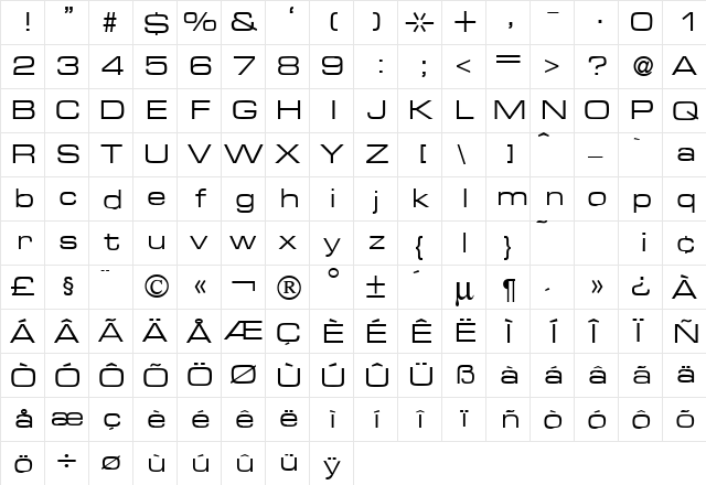 EuralBlackDB Normal  glyph index