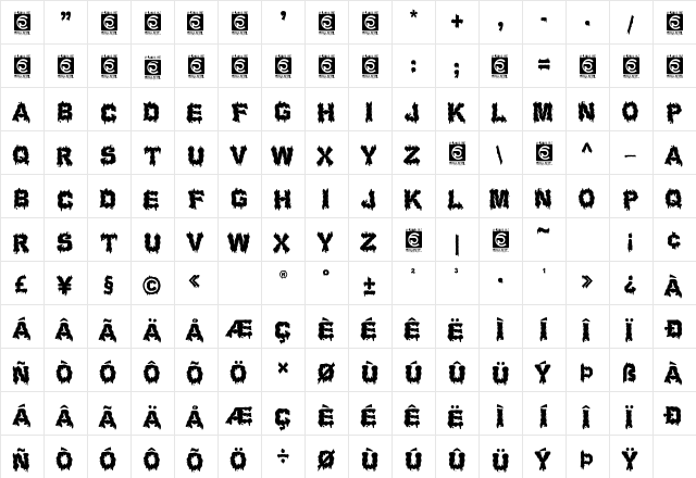 Water Splash Regular  glyph index