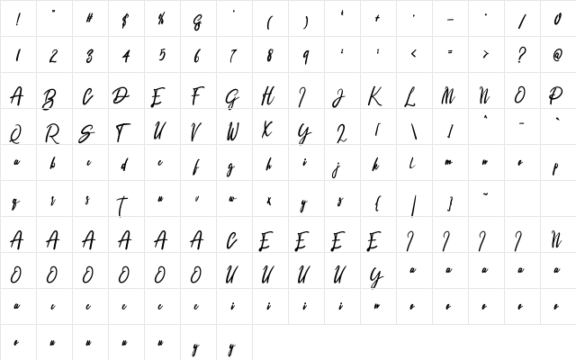 Signature Regular  glyph index