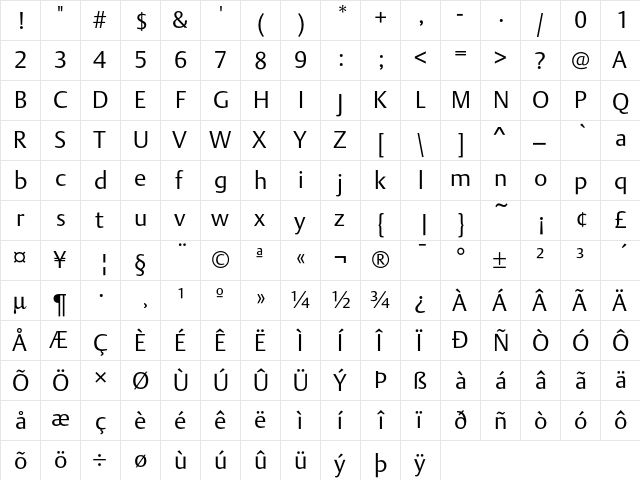 DTL Argo T Light  glyph index