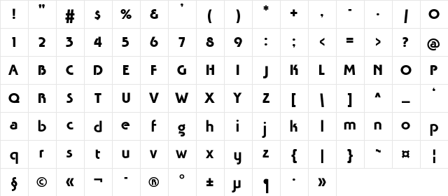 Tavrida Regular  glyph index