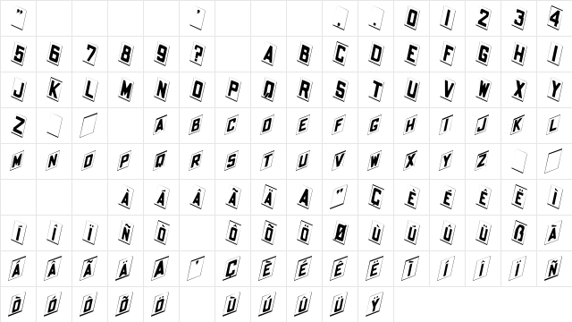 Placecard Italic  glyph index