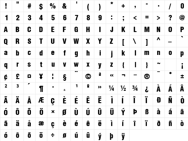 ContextBlackCondSSK Regular  glyph index