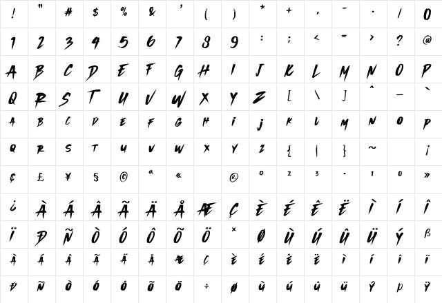 Wild Wolf Regular  glyph index