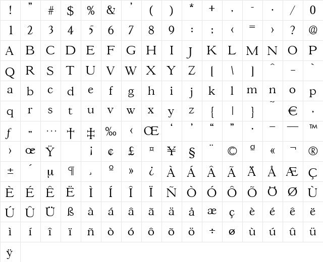 Gascogne-Light Regular  glyph index