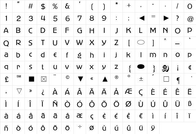 CgAdvertisersGothicLight Medium  glyph index