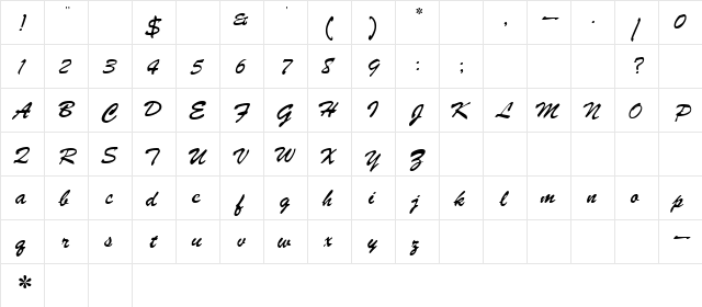 Bryn Mawr Regular  glyph index