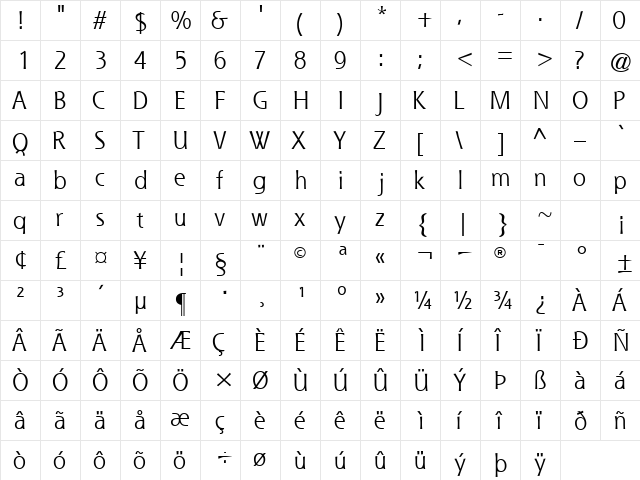 QueSSK Regular  glyph index